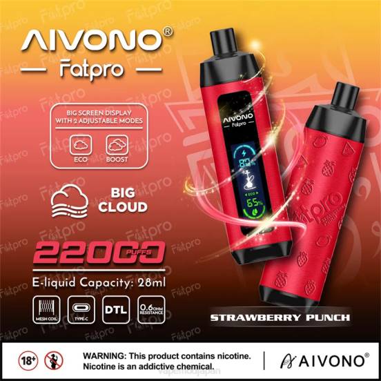 Vape ニコチン - イチゴパンチ Aivono Fatpro 22000 2B8R8