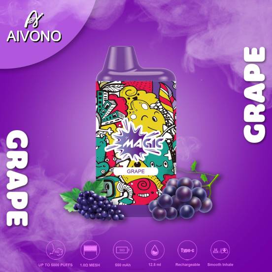 Vape ニコチン - グレープ Aivono AIM MAGIC 5800口箱タバコ 2B8R92