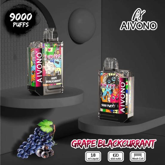 Vape ニコチン - ブドウカシス Aivono AIM XXL 9000口ステッカー 透明 2B8R56