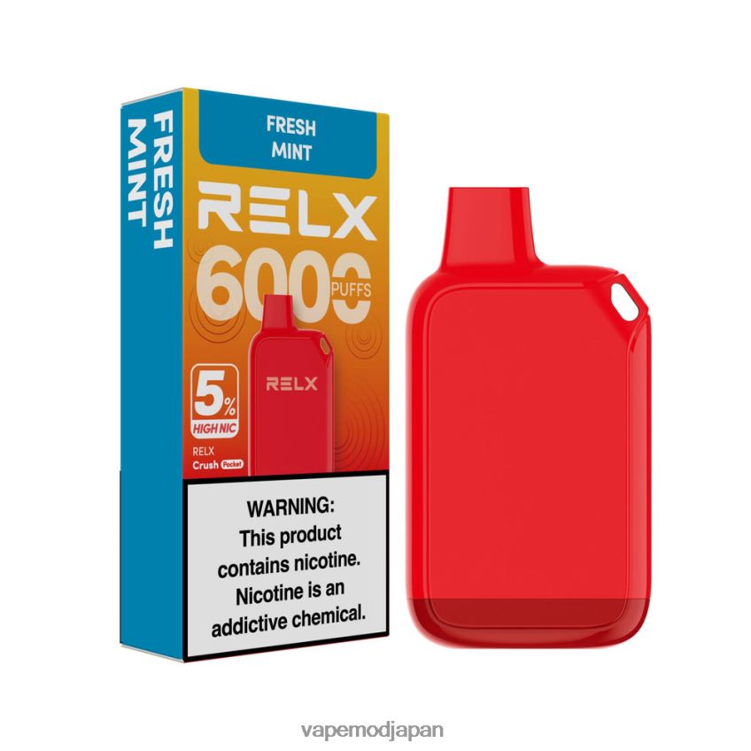 Vape ニコチン - RELX Crush Pocket 6000 5% 高 NIC フレッシュミント TPB62629