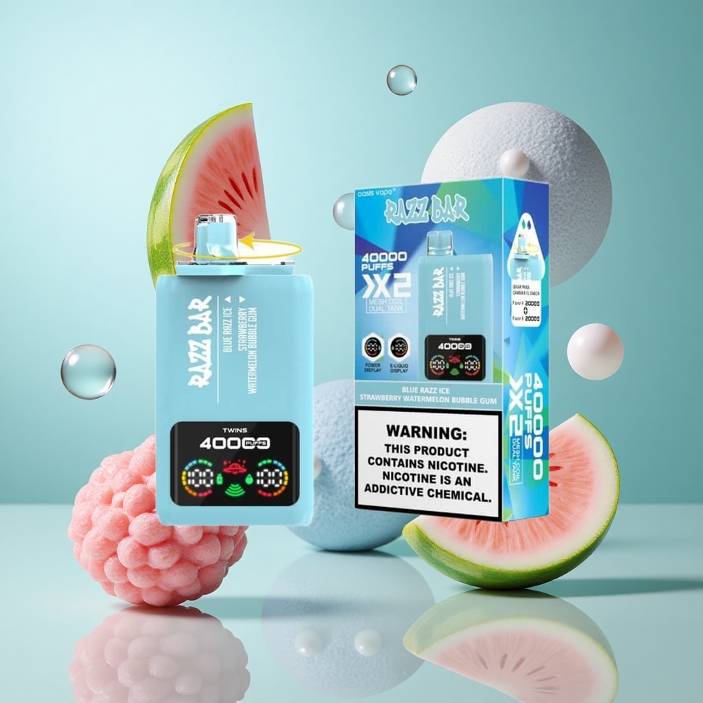 Razz Bar 40000 パフ ブルーレズアイス-ストロベリーワーターメロンバブルガム 650 Mahバッテリー